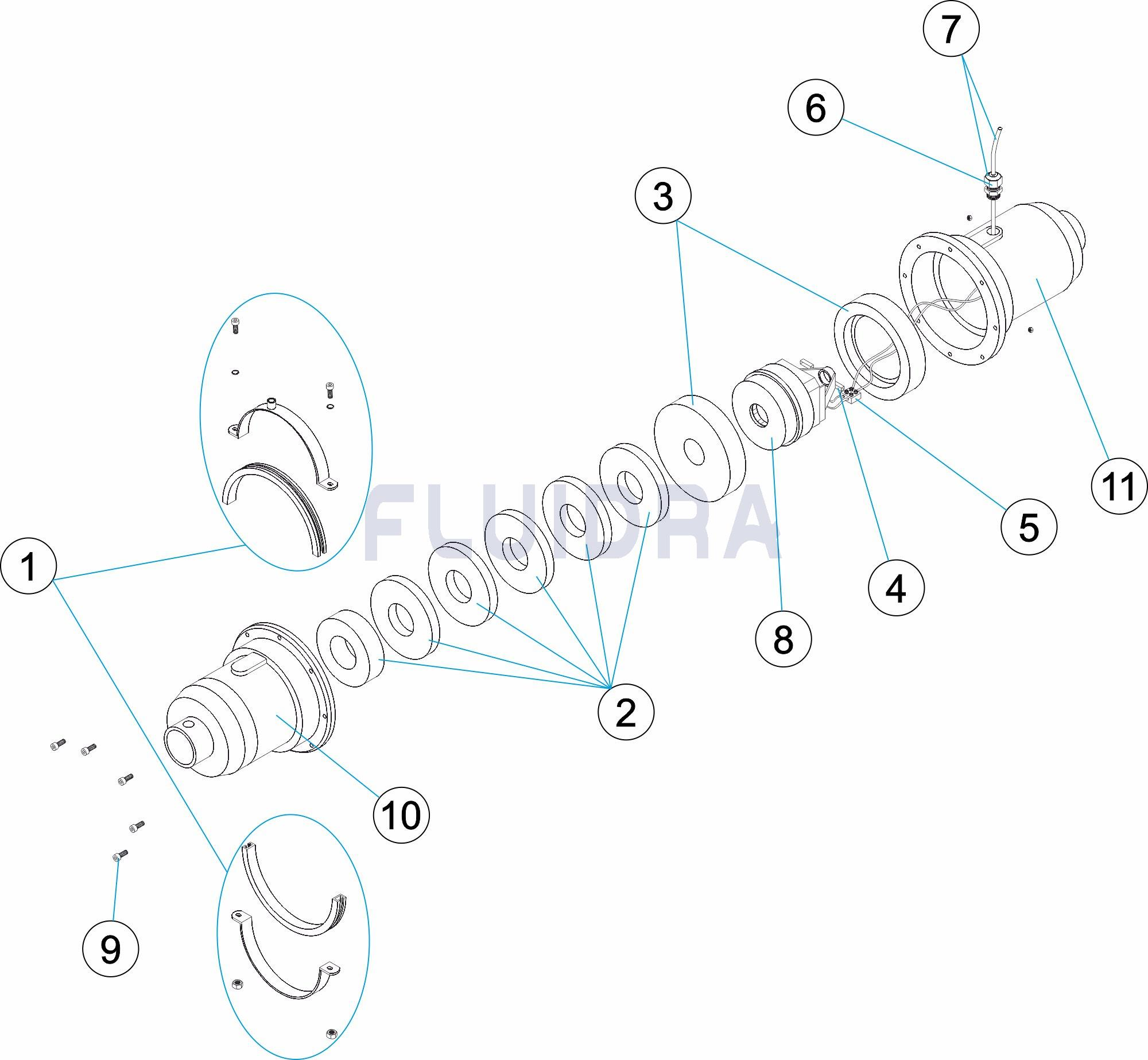 Blower de Uso Intermimente 0,74 kW, caudal 65 m3/h Recambios