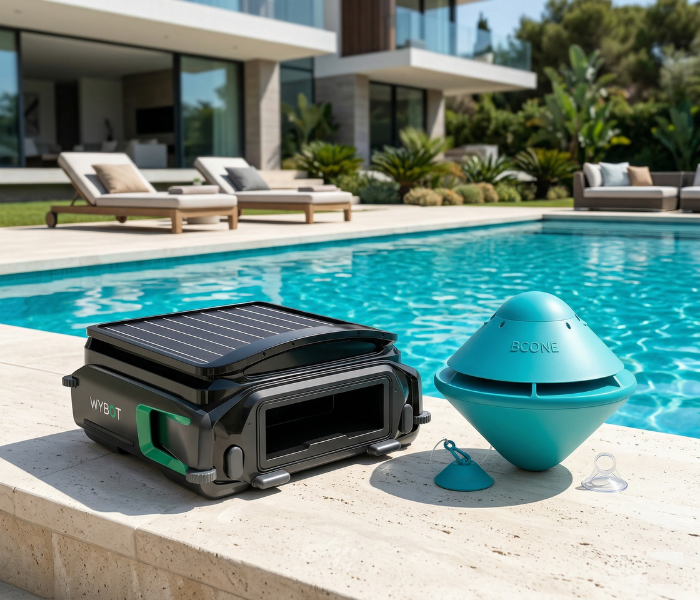 Kit Robot Limpiafondos E-TRON F1 Wybot + Alarma de Piscina Bcone