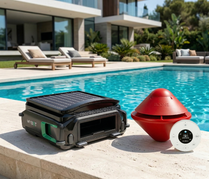 Kit Robot Limpiafondos E-TRON F1 Wybot + Alarma de Piscina Bcone