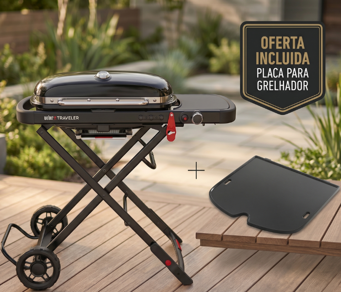 Grelhador a Gás Traveler Stealth Edition + Placa para Grelhador