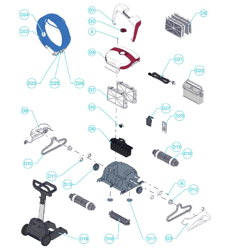 Aspirador Robot MAYTRONICS ACTIVE X5 Aspirador de Piscina limpa fundos Maytronics - recambios