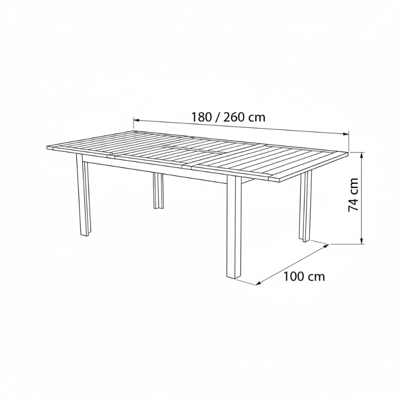 Mesa Retangular SUPERGA Sined 180 a 260 cm