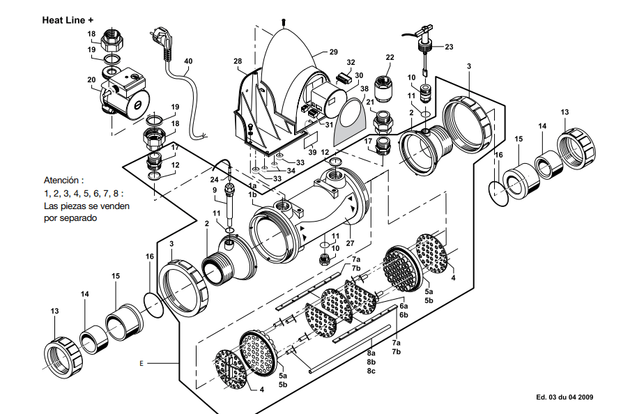 Permutador Tubular HEAT LINE + - EC/K - EC/CI - Recambios - IOT-POOL