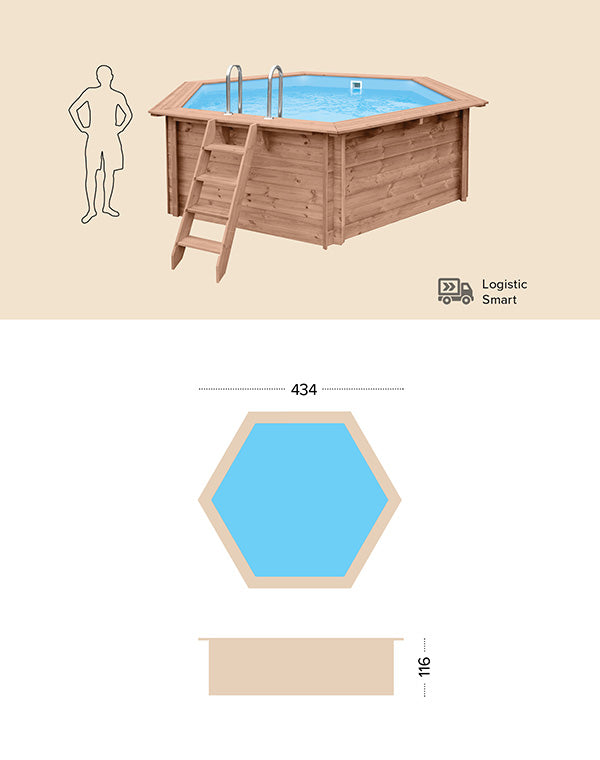 Schwimmbad aus Holz - TROPICAL SUNSHINE - 4,34X4,01X1,16 (MT)
