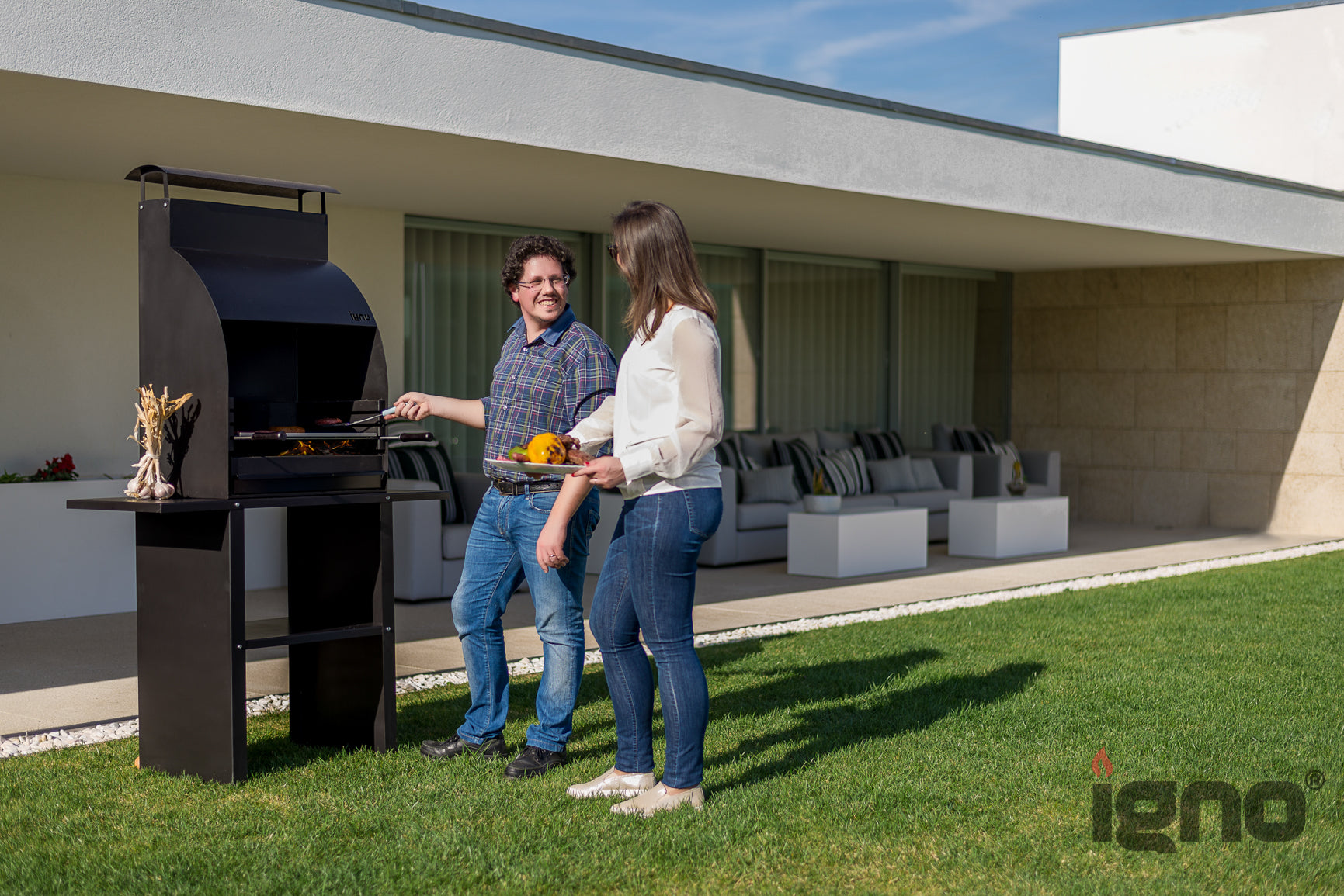 Metalic barbecue with bench