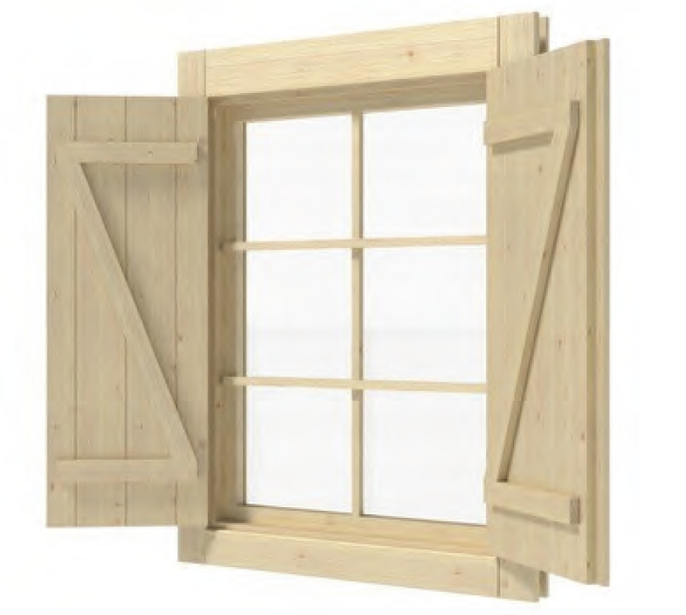 Wooden windows and shutters for garden shelters